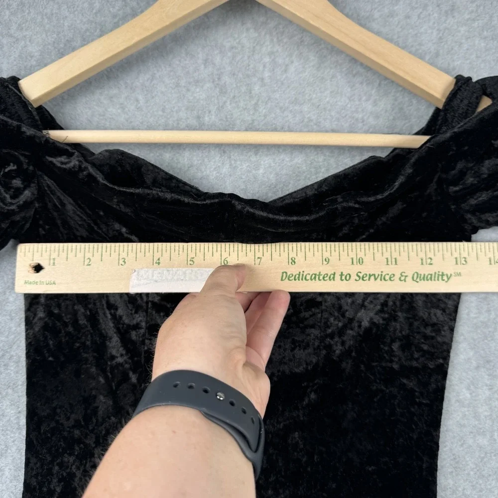 VTG All That Jazz Dress Womens Small Black Crushed Velvet Off Shoulder 90s LBD
